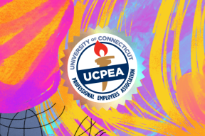 UCPEA Logo over festive abstract background